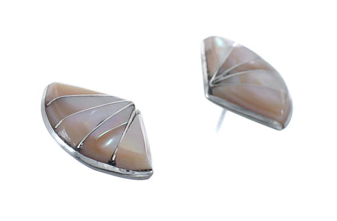 Native American Zuni Sterling Silver Pink Mother of Pearl Post Earrings AX126162